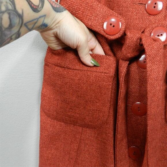 Anthropologie Tabitha Blustery Days Vest Size 6 Rust Orange Tweed Belted Jacket - Picture 8 of 15